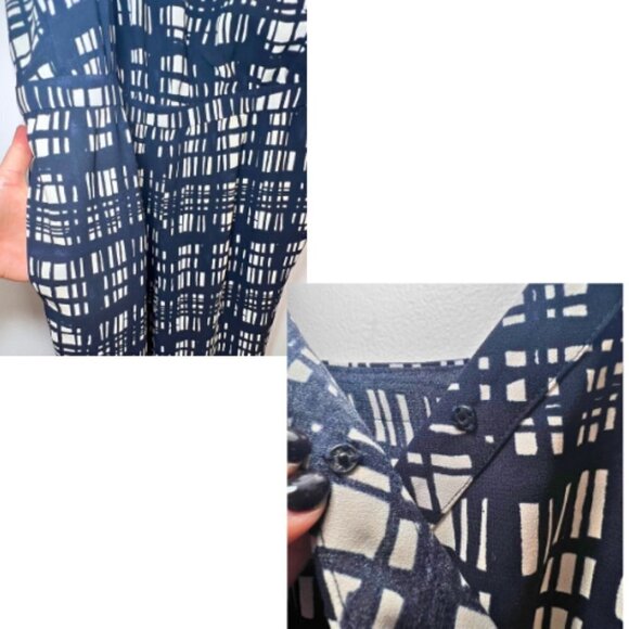 MADEWELL Navy & White Brushstroke Plaid Faux Wrap Cami Jumpsuit Size M - Picture 8 of 12